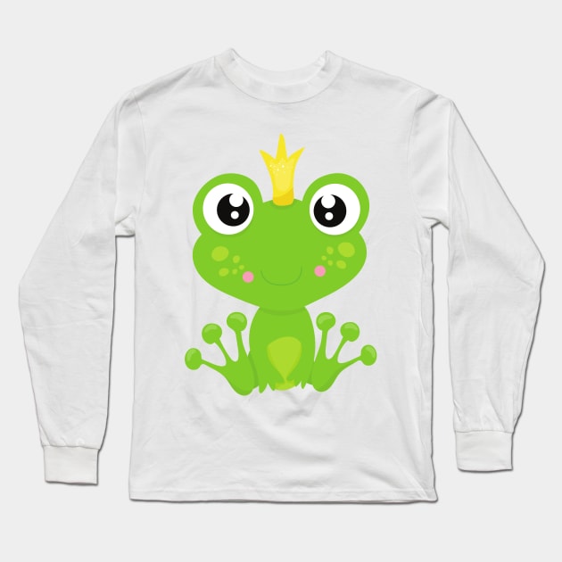 Cute Frog, Green Frog, Frog Prince, Crown Long Sleeve T-Shirt by Jelena Dunčević